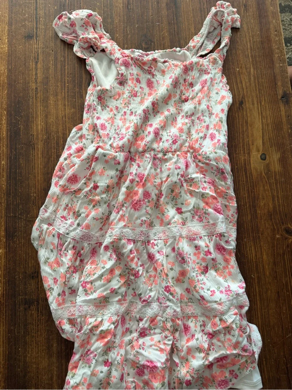 Justice White Sundress with Pink & Coral Floral Print